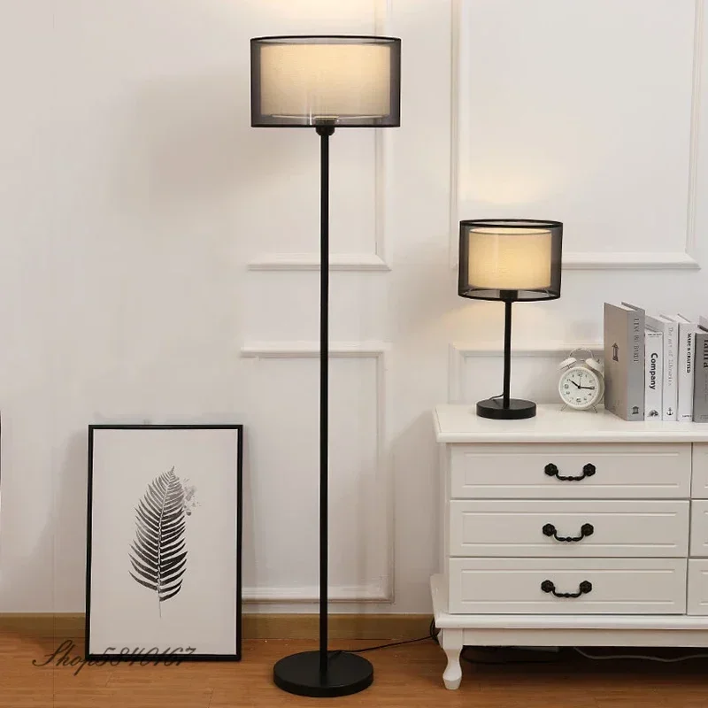 lampadas de piso nordico para quarto lampada de assoalho moderna abajur de tecido de camada dupla luzes de piso led alto home deco e27 01