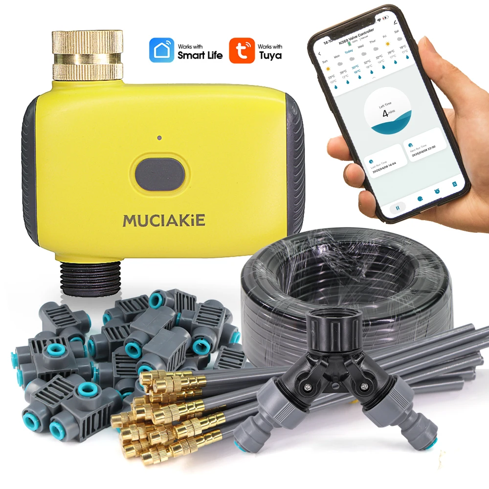 Bluetooth Single-Zone Gardening Timer Quick Connect Flexible Bending Brass Spray Nozzle Automatic Irrigation Cooling System Kit
