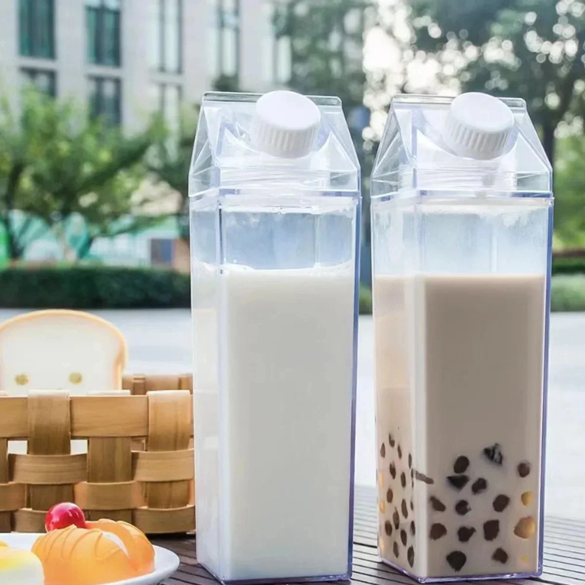 500ml/1000ml Milk Carton Water Bottle Transparent Plastic Portable Clear Box for Juice Tea Milk Bottles Drinking Cup Reusable