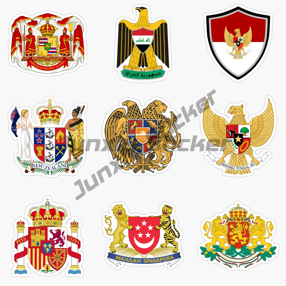 

Bulgaria Spain Hawaii Singapore New Zealand ARMENIA Iraq Indonesia Ational Emblem Logo Car Stickers Vinyl Decorative PVC Decal