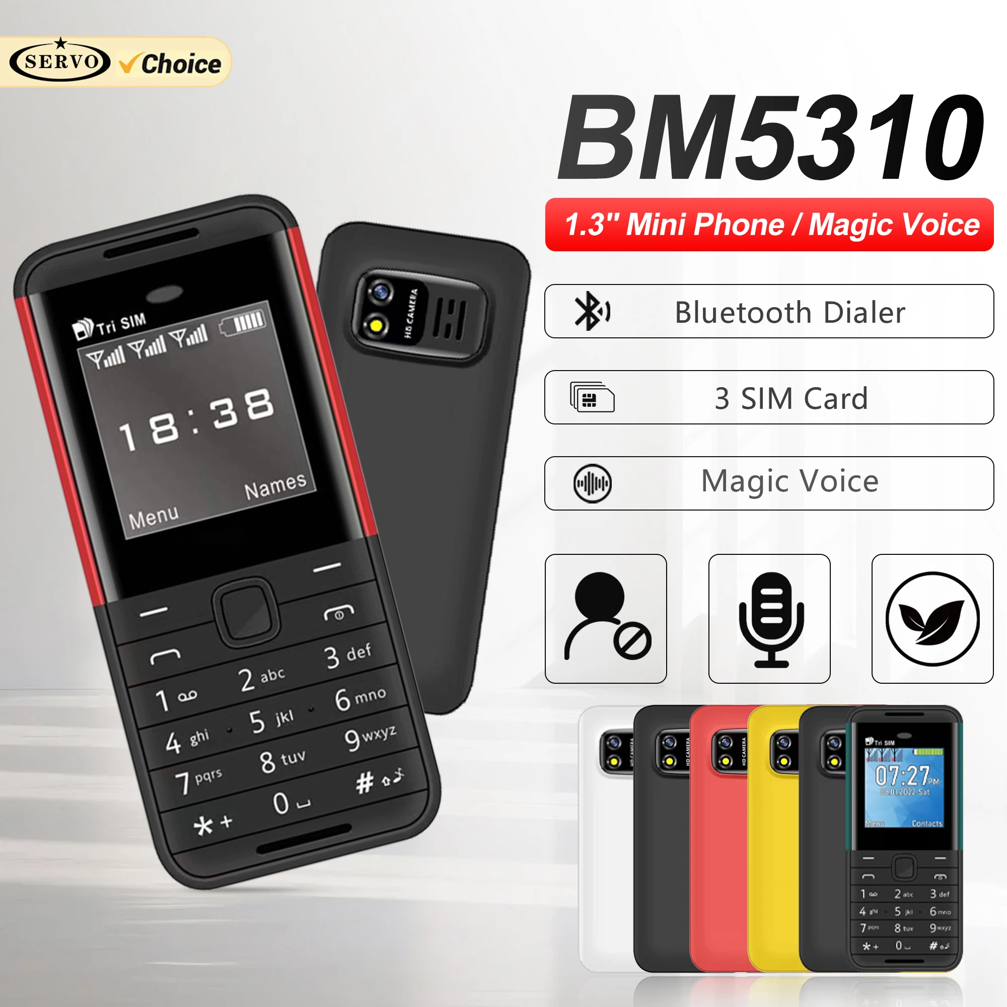 SERVO BM5310 Mini 3 SIM Standby Feature Mobile Phone Speed Dial Magic Voice Blacklist MP4 Player FM Radio Small Backup Cellphone