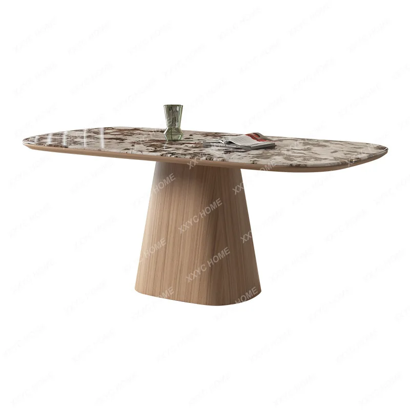 Natural Marble Dining-Table Solid Wood Rectangular Super Crystal Stone Household Small Apartment