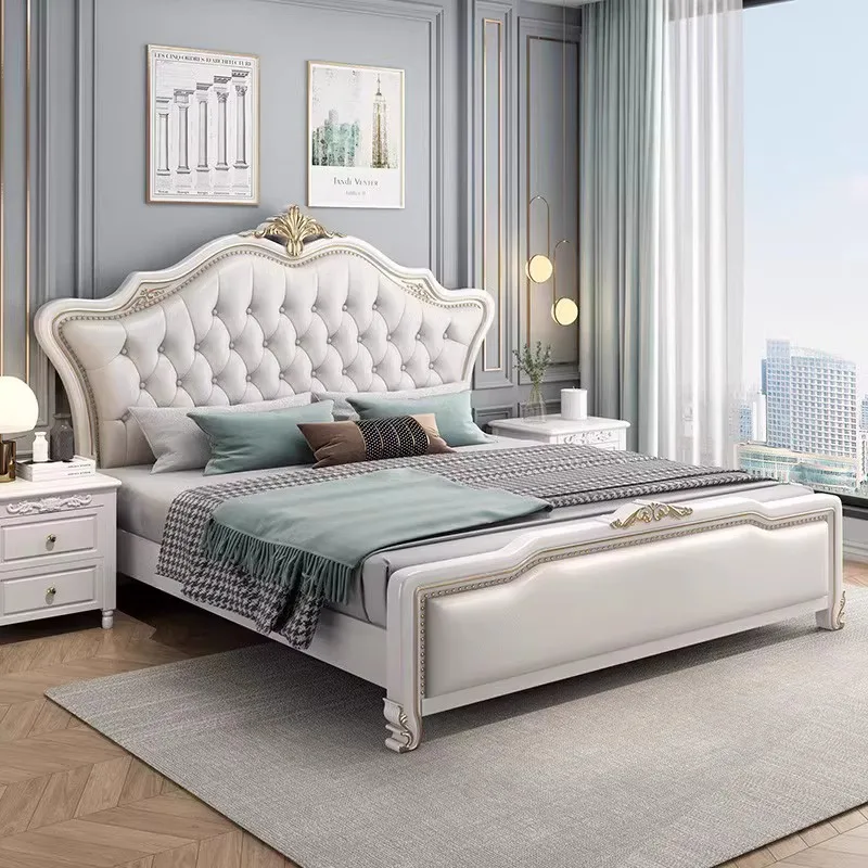 

High End Royal Double Bed Designer Modern Whitr Luxury Headboard Twin Bed Frame Full Size Platform Cama De Casal Furniture