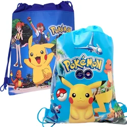 34cm * 27cm Pokemon torba ze sznurkiem chłopiec dziewczyna torba na prezenty dla dzieci materiały na przyjęcie urodzinowe Pikachu dekoracje zabawki dla dzieci prezent upominki na przyjęcie