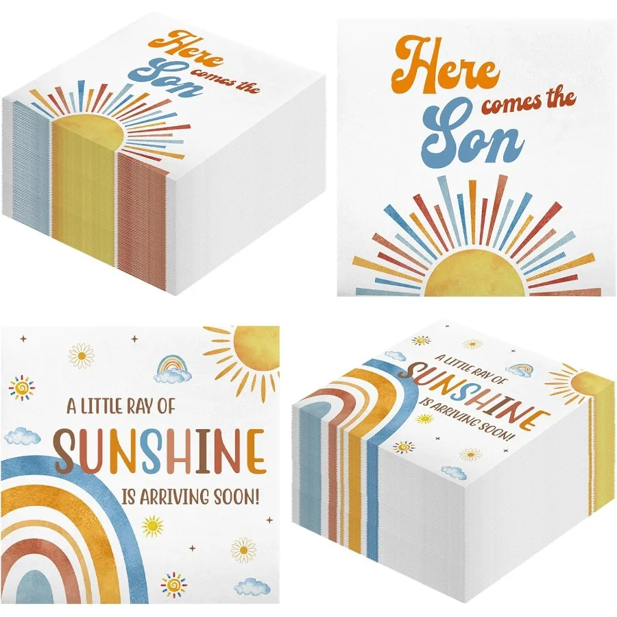 

100 Pcs Here Comes the Son Baby Sr Decoration Disposable Boho pkins Retro Sunshine Rainbow Paper pkins Boho Party Decorations