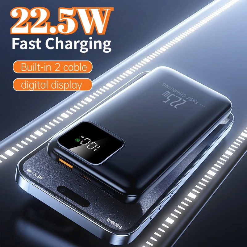 Portable External Battery 22.5W Fast Charging 30000mAh Built-in Cable with Digital Display for IPhone Xiaomi Huawei Powerbank