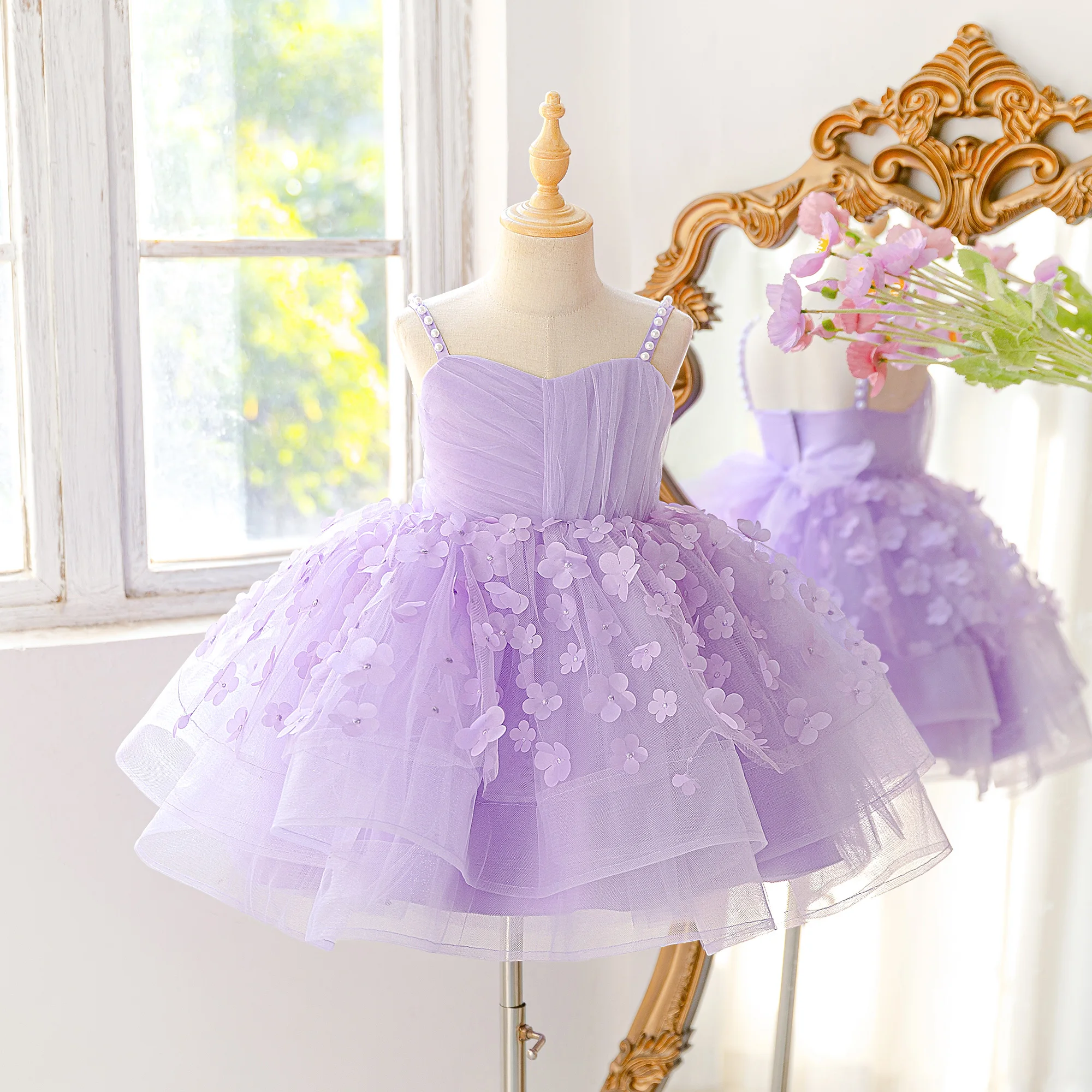 Baby girl princess dress mesh children's dress purple tulle dress birthday and first birthday dress