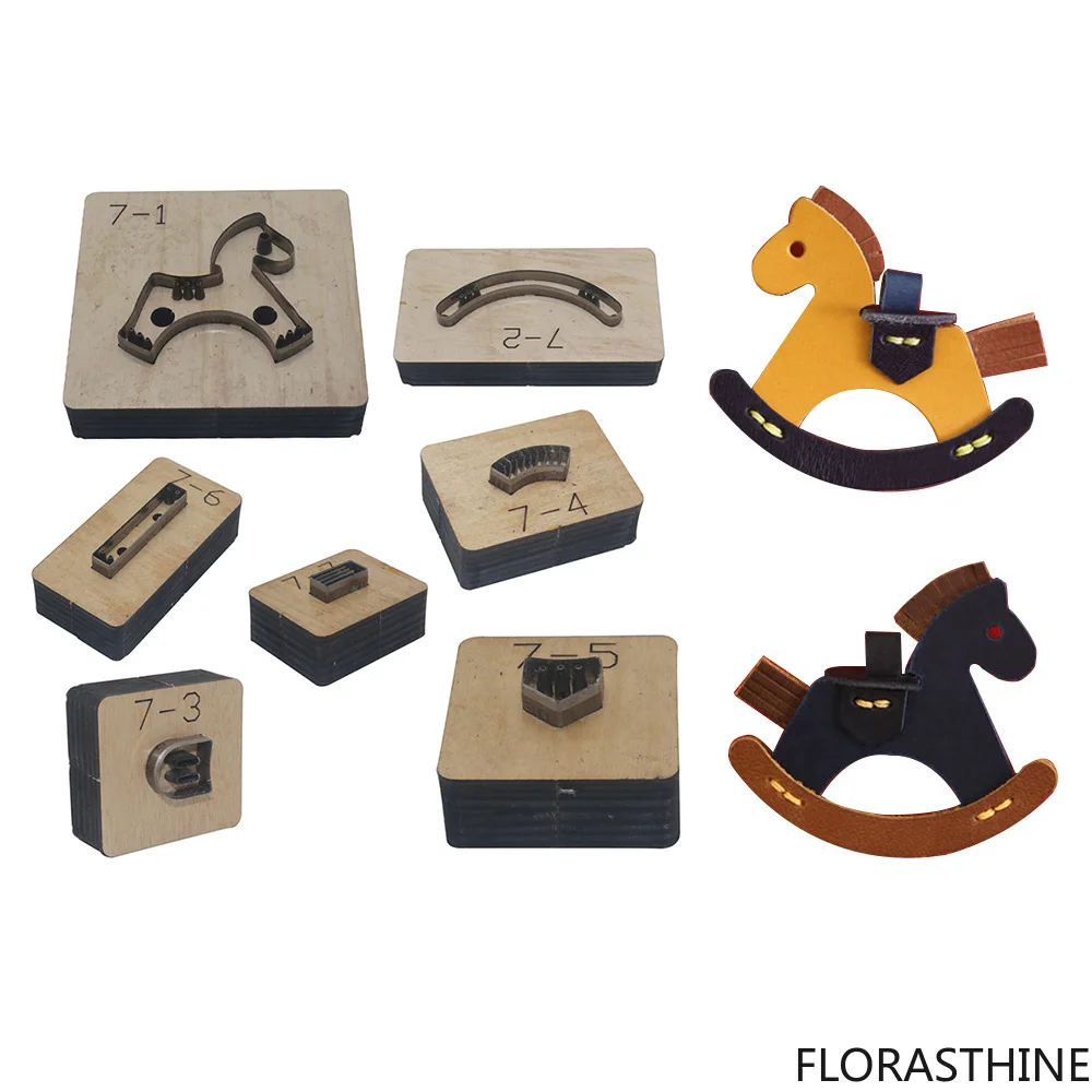 7 Pcs Rocking Horse Embossing Wooden Mold Cutting Dies Cut Leather Stencil Template Leathercraft Making Tool Craft Supplies