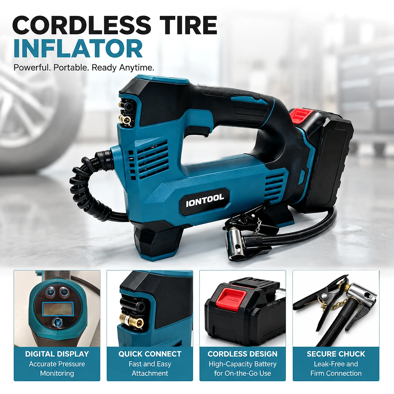IONTOOL 140W Cordless Tire Inflator Power Tools Bare Unit Air Pump for Car SUV Daily Tire Inflation and Pressure Check Work