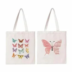 AYF-01 Bolso de mano con mariposas, bolso de lona de algodón con mariposas estéticas