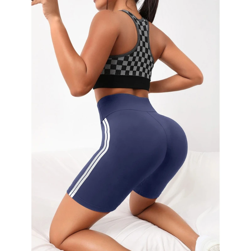 Female Shorts Simple Fashion Knitted Solid Colour Five Pants Trendy Side Stripe Design Ladies High Stretch Shorts