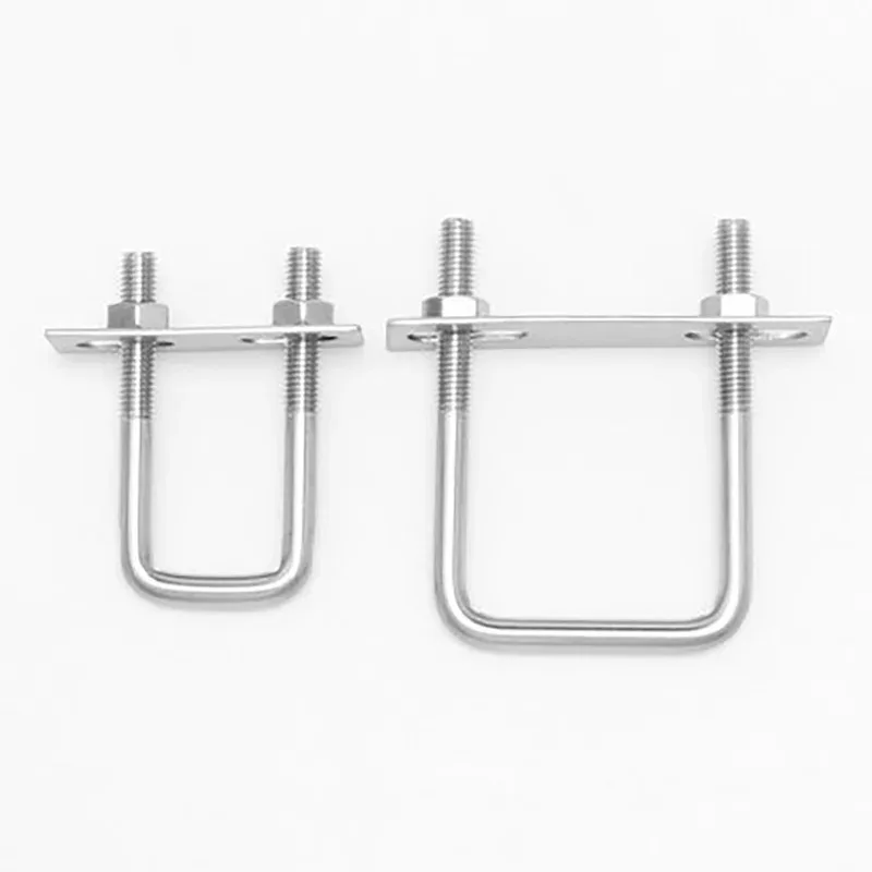 304 Stainless Steel Right Angle U Bolt With Baffle Plate For Secure Square Pipe Clamping And Mounting