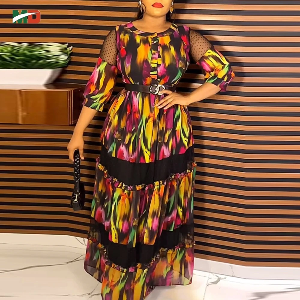 

MD African Plus Size Printed Dress Wedding Party Djellaba Gown Turkey Dress luxury elegant 2024 Dashiki African Clothes Ankara