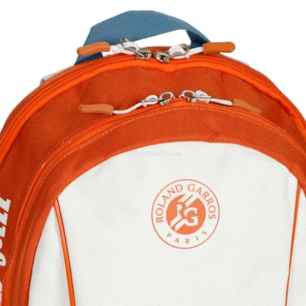 Wilson 2024 Team Roland Garros Rucksack French Open Kinderstil Große Kapazität Orange Blau Grau Doppelschulter-Tennistasche