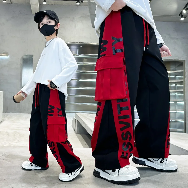 New Boys Hiphop Jazz Dance Cargo Pants Child Casual Loose Straight Trousers Kids Hip Hop Street Style Sweatpants Trackpants