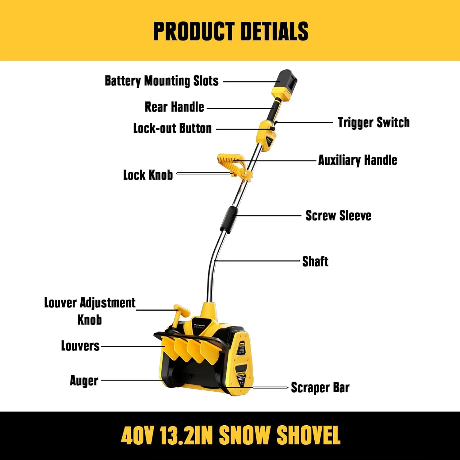 40V Cordless Snow Shovel Compatible with Dewalt 18V 20V Battery 13.2inch Handheld Snow Blower Fit Patio Deck Driveway(Tool Only)