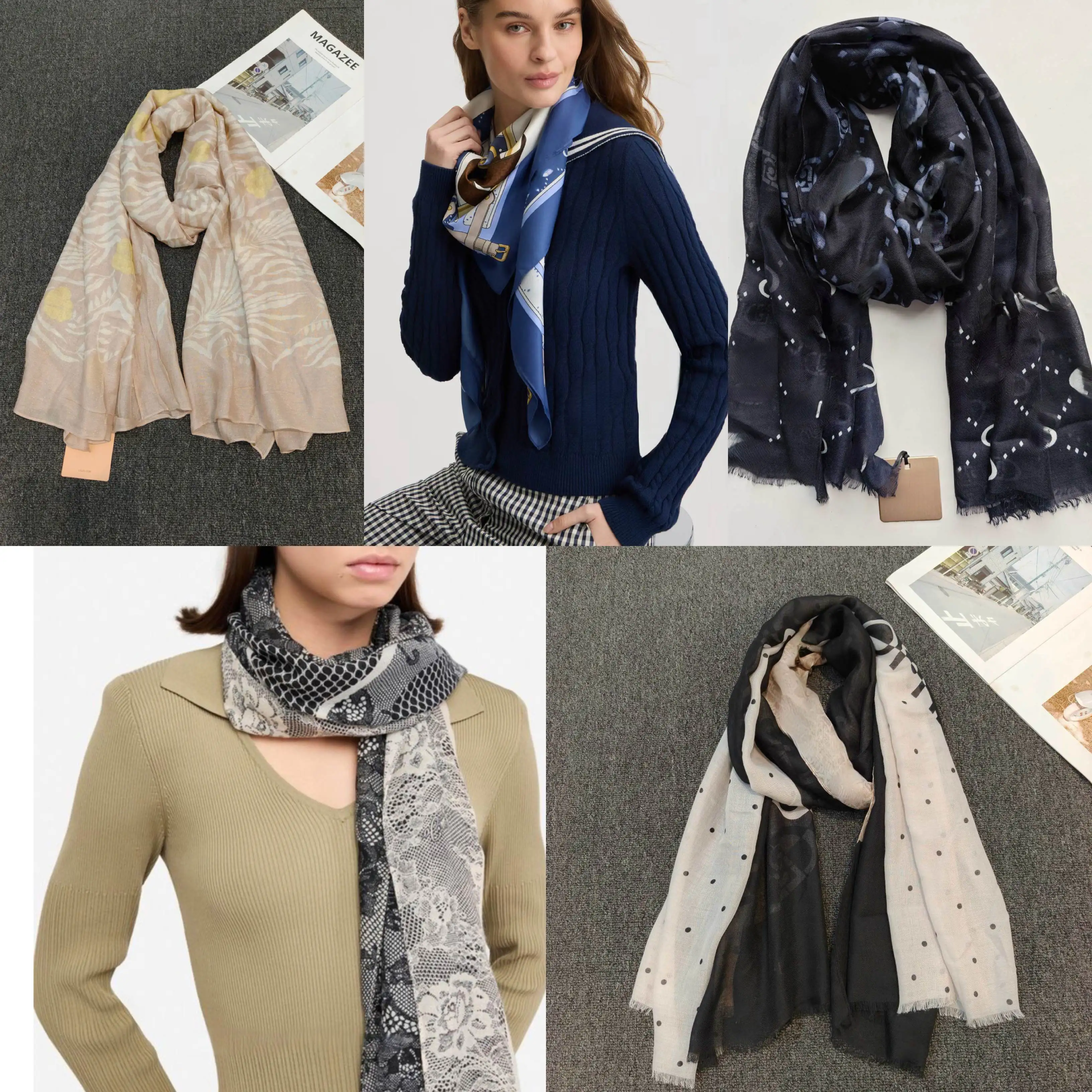 European, American, Italian new original scarf with printed temperament shawl for sun shading and warmth, large-sized scarf