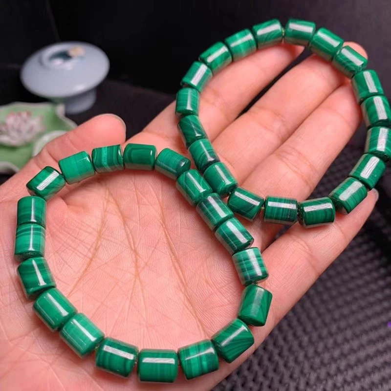 Natural Green Malachite Chrysocolla Barrel Beads Bracelet Women Healing Stretch Beads 10x8mm Fashion Gemstone  Crystal AAAAA