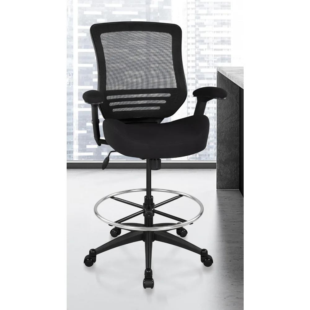 인체공학적 메쉬 사무용 드래프팅 의자 (조절 가능한 발판 및 높이 조절 가능한 팔걸이 포함) (블랙)