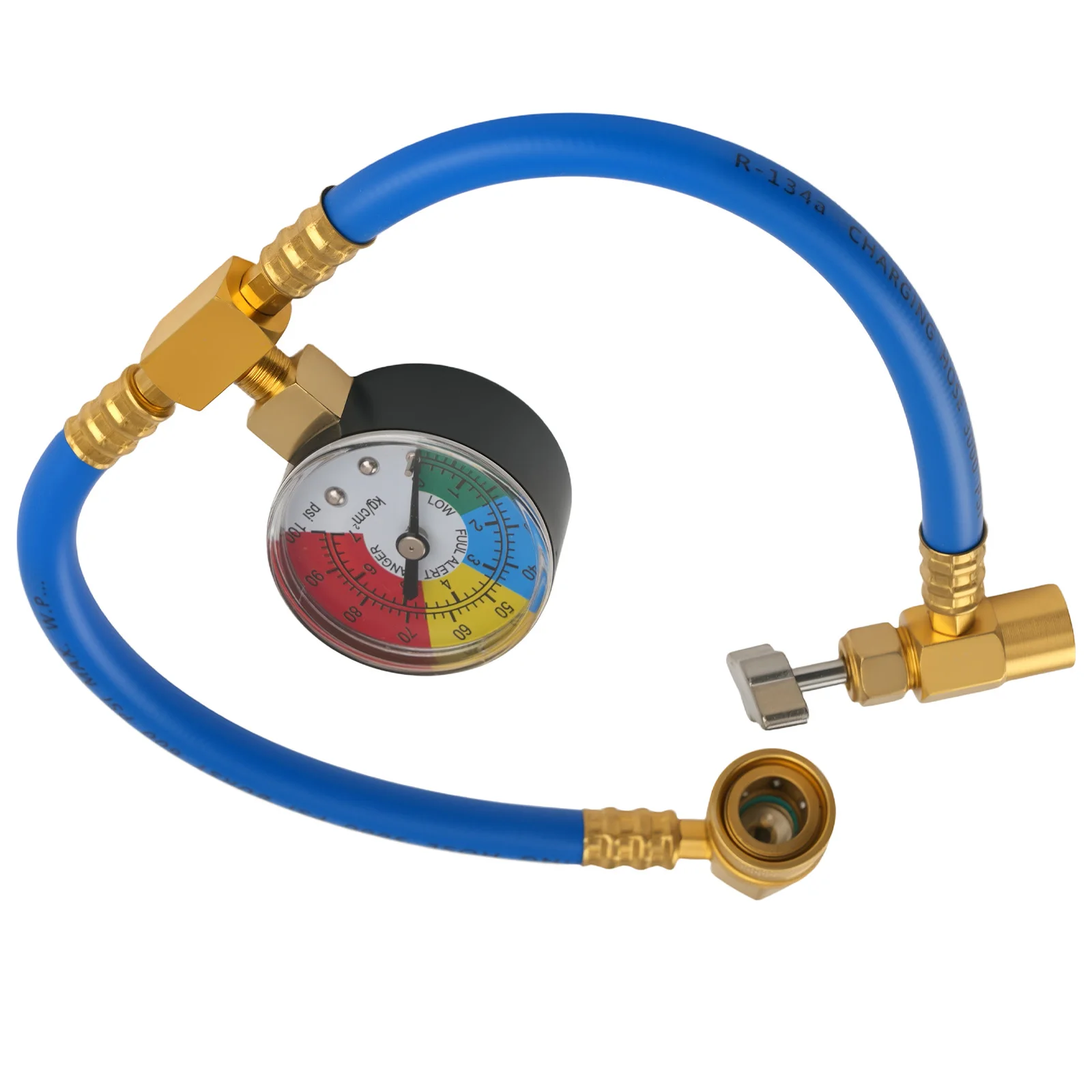 

Шланг для заправки кондиционеров R134A, 480 мм, с манометром 0-350 фунтов на кв. дюйм и предохранительным клапаном