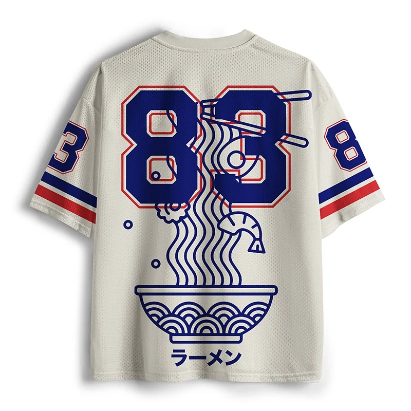 Funny Lamian Noodles Pattern 3DV Collar Sports Fitness T-shirt Men's and Women's Children's Parent Child Street Wear Casual Top