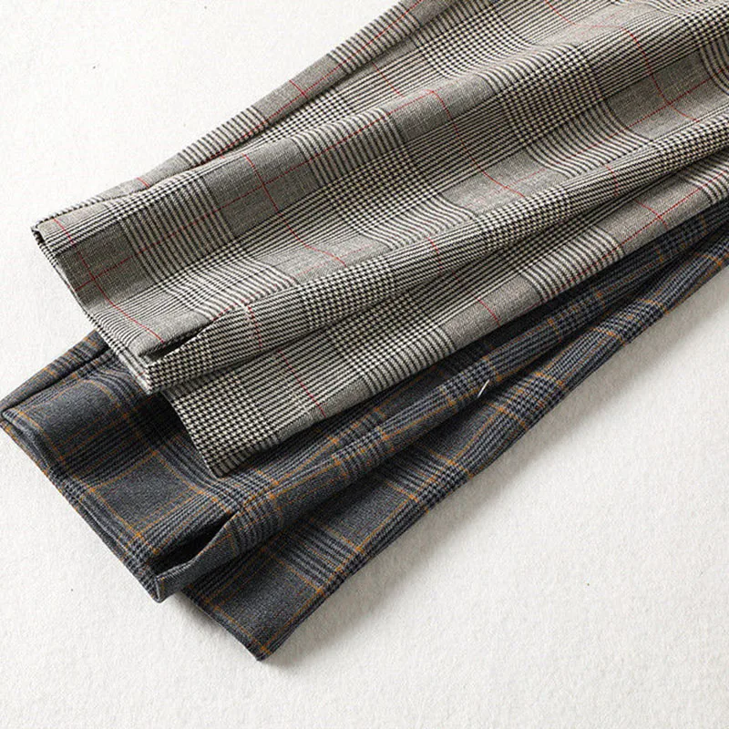 Women Formal Plaid Straight Pants Korean Female Office High Waist Baggy Pantalones Spring Fall Casual Loose Ankle Length Calca