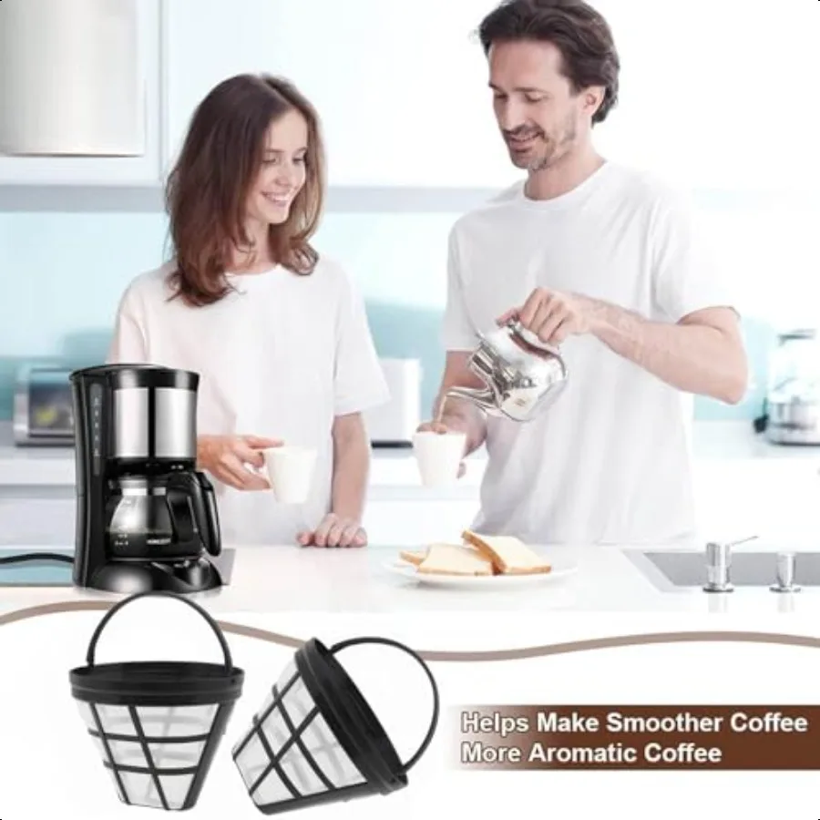 Filtry do kawy wielokrotnego użytku, 4 sztuki, stożkowe filtry do ekspresów do kawy, 4 wymienne filtry do kawy, na 8-12 filiżanek, z łyżką i szczoteczką, kompatybilne z...