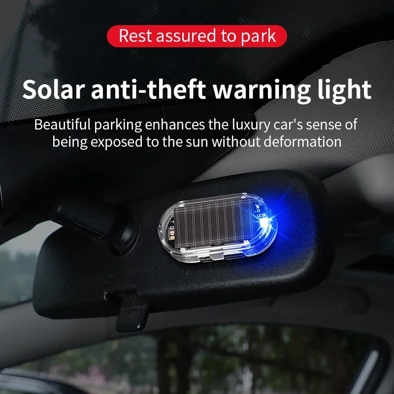 Solar powered car warning flashing light interior wiring free modification universal simulation anti-theft LED decorative light