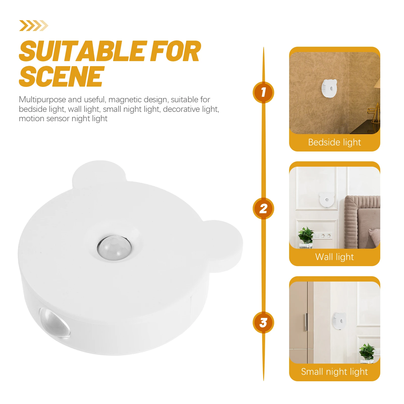 

Motion Sensor Night Light Rechargeable USB Cute Bear Head Warm White Small Lamp Bedroom Wall Decorative Portable LED
