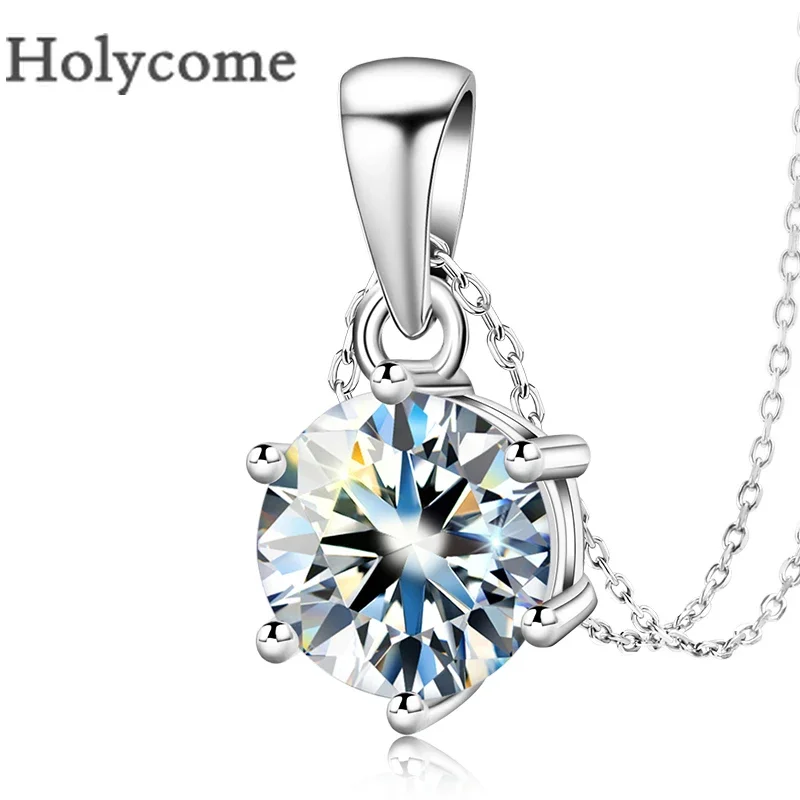 Holycome Factory Moissanite Classic Necklace S925 Silver Round Shape with Selectable Color Six Prong Setting Gift for Wife GRA