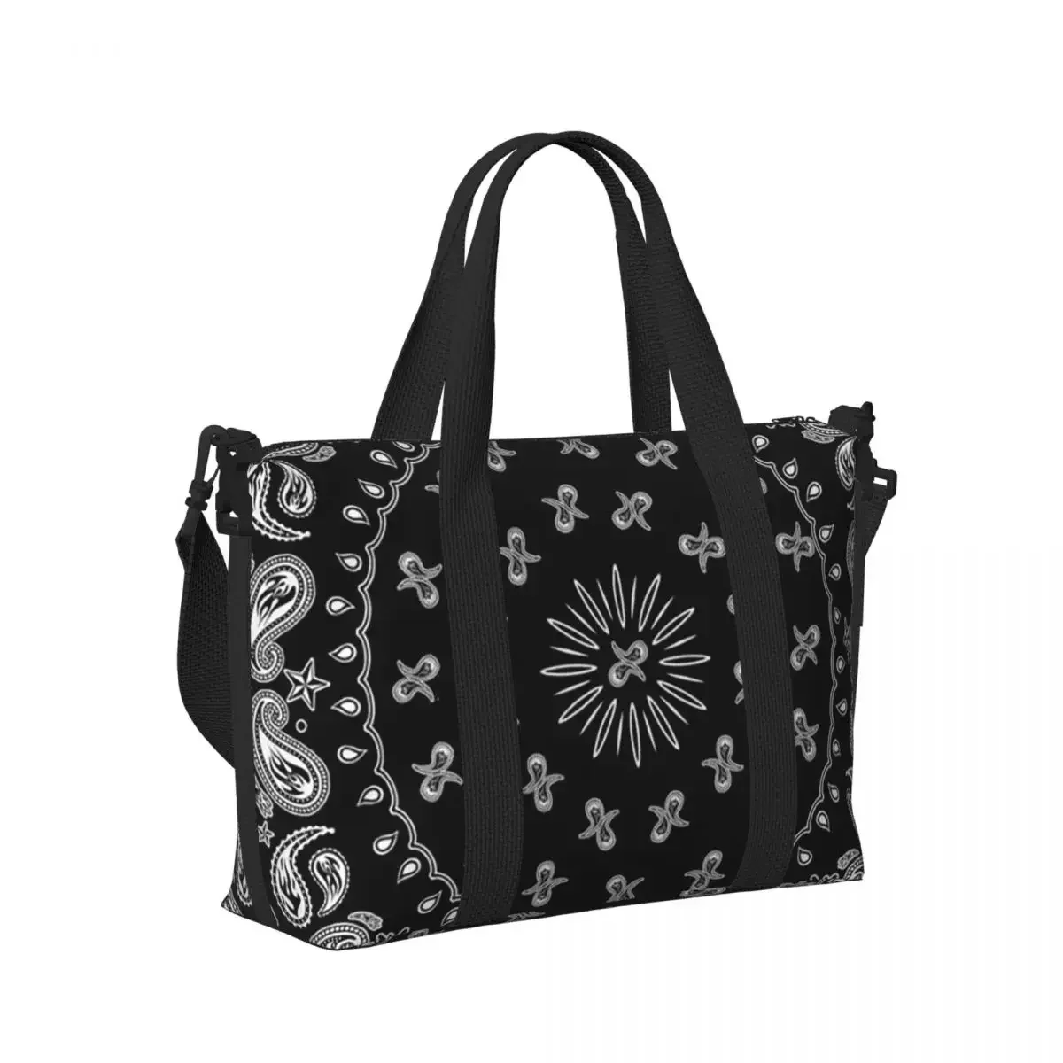 

Colorful Paisley Black Pattern Beach Travel Bag Large Capacity Tote Bags for Gym Sport Women Shopping Duffle Shoulder Bag