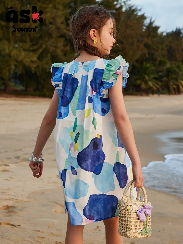 فستان بتصميم مطبوع بالكامل على طراز منتجع شاطئ البحر للفتيات من توين #2