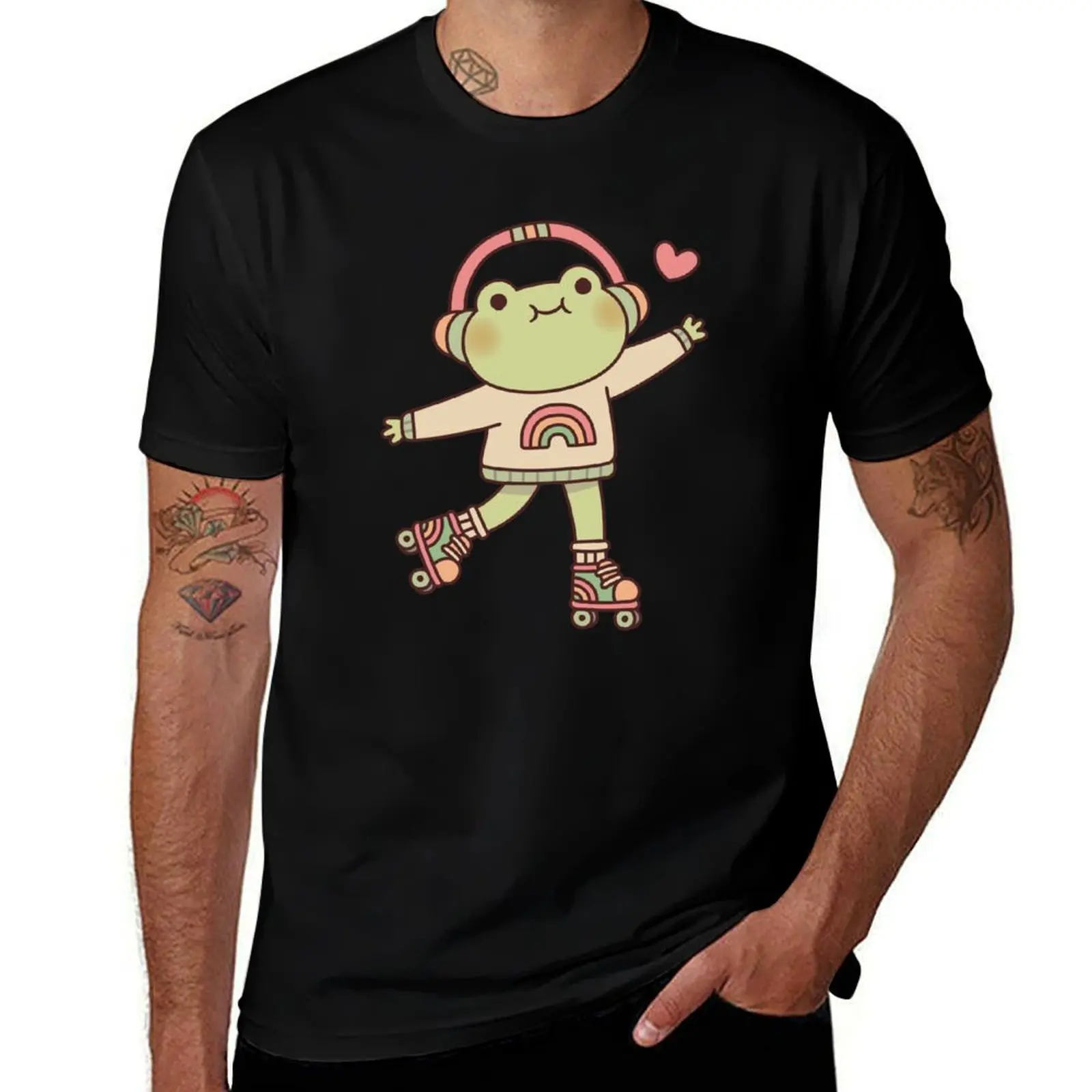 

Cute Frog With Headphones And Roller Skates T-Shirt summer tops sublime Louboutins workout shirts for men