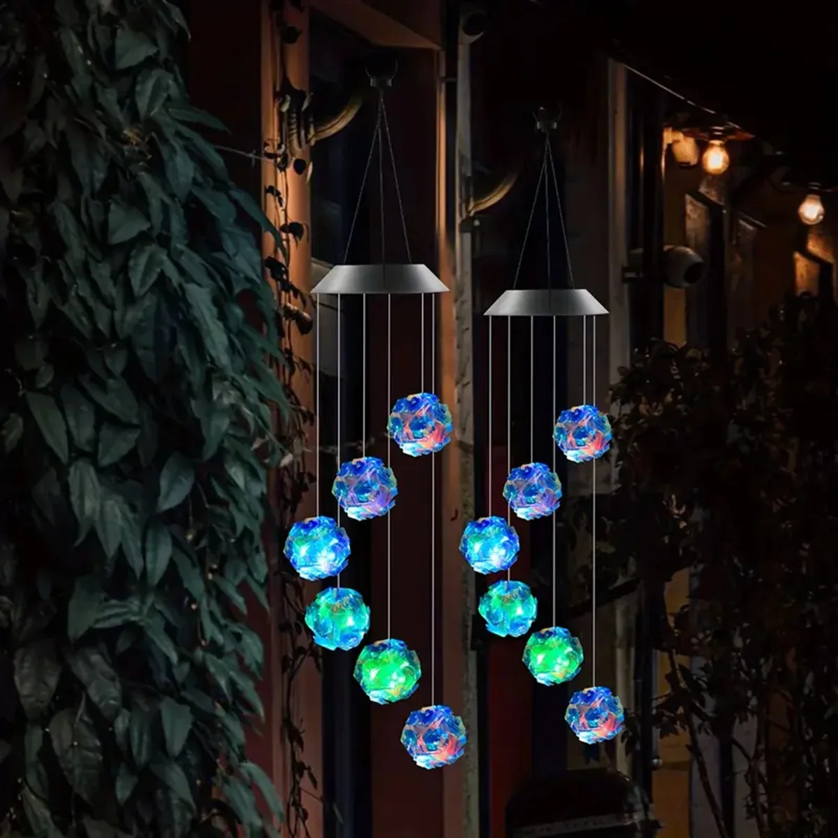 1szt Solar Blue Laser Disco Ball Wind Chime Lights Solar Powered 6 LED Wodoodporna zewnętrzna lampa dekoracyjna do wystroju ogrodu domowego — zdjęcie 6