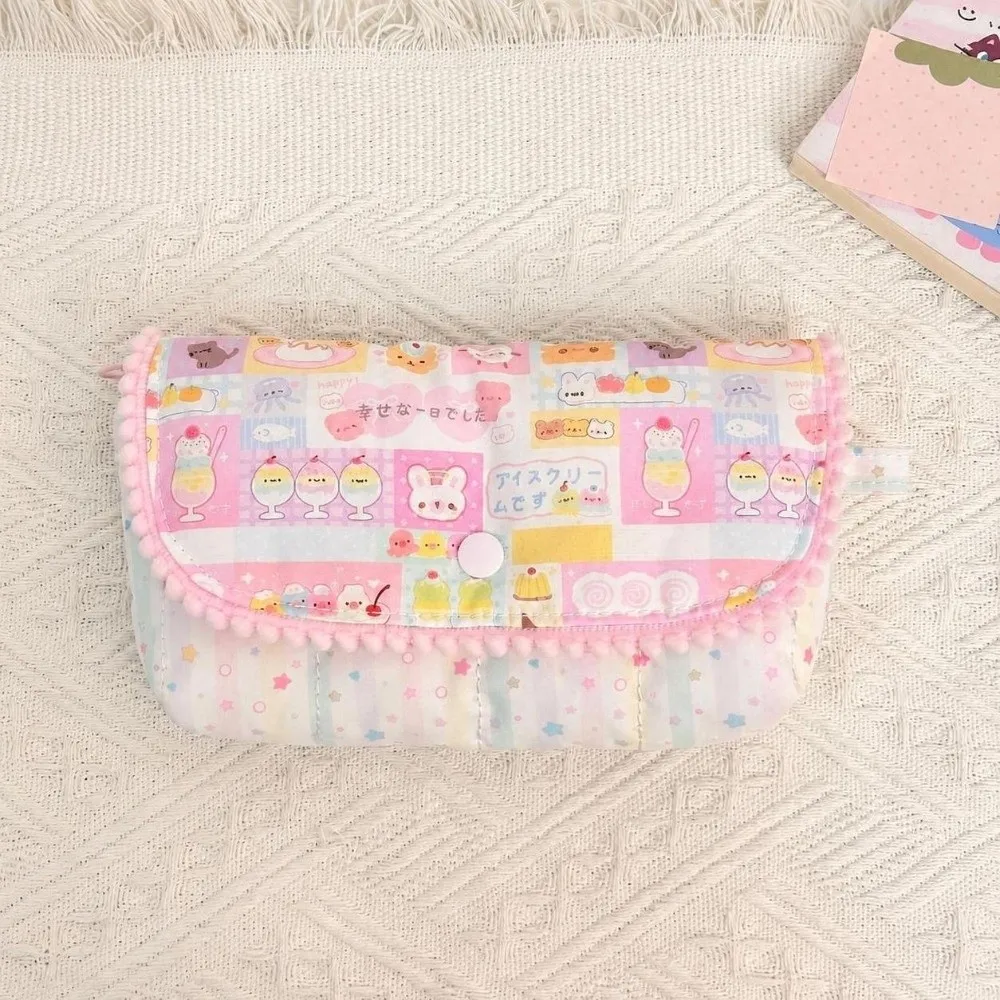 Durable Dessert Rabbit Print Pencil Case Large Capacity Multifunctional Pen Bag Flap Button-down Pencil Pouch Students