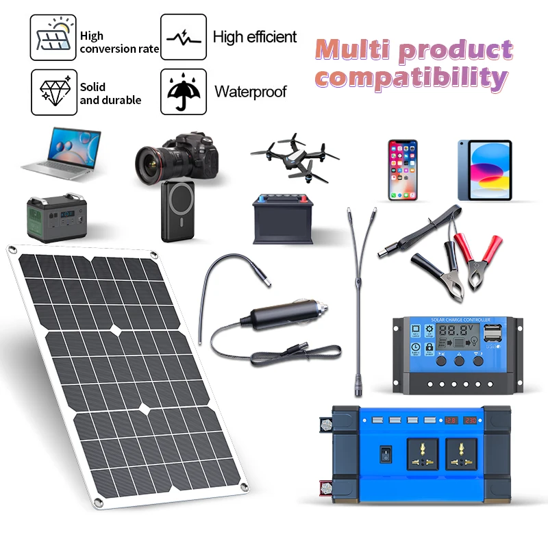 6000W Solar Inverter Kit Complete Power Generation 600W Solar Panel 110V/220V System 12V Solar Panel Battery Charging Controller