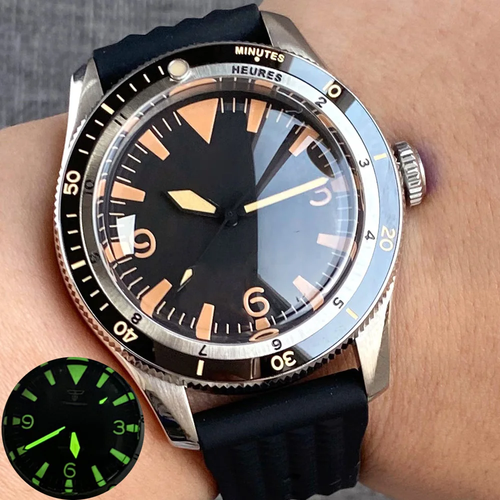 Vintage Tandorio NH35 PT5000 Automatic Watch Men 20ATM Waterproof Lume Orange Black Domed Sapphire Casual Diving Reloj Hombre