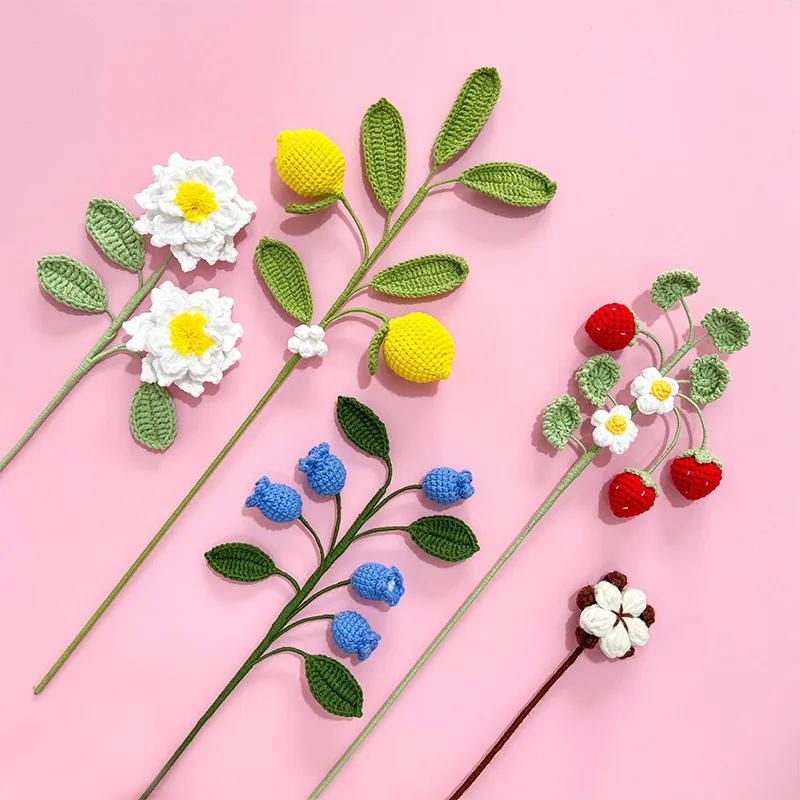 Hand-woven fruit multi-headed Lemon simulation bouquet Cotton Blueberry flower branch creative gift Home decorative ornaments