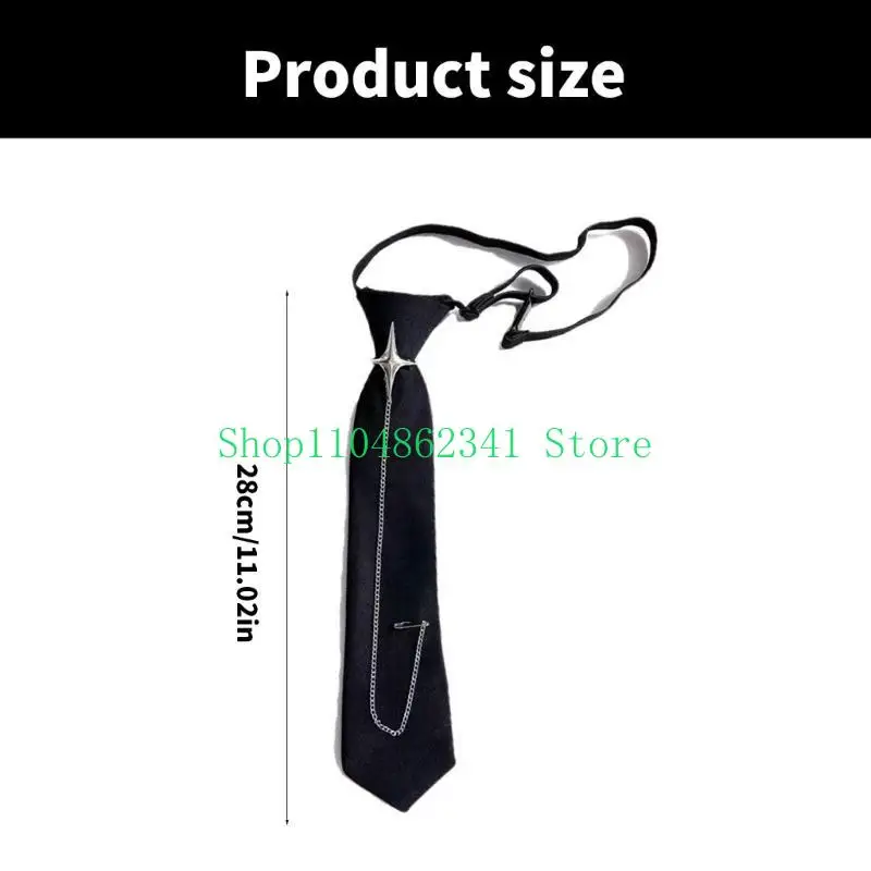 5asd Punk Crosses Pin Chain Tie for School Campus Uniform Adjustable Pre Tied Black Necktie for Students and Teens Adults