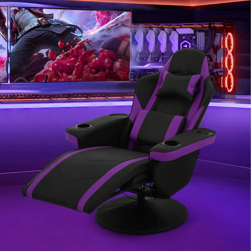 

Massage Gaming Chair, Ergonomic with Dual Speaker Lumbar Support, Footrest, Headrest and Built-in Cupholders, Video Game Chairs