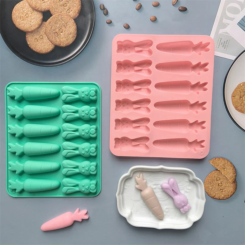 New Carrot Rabbit Chocolate Baking Cookies Silicone Mold 3D Ice Lattice Cake Decoration Plug-in 750