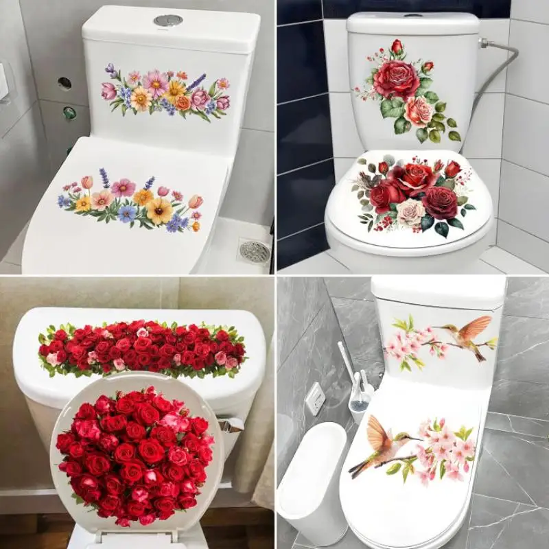 Floral Toilet Sticker Waterproof Removable Peel & Stick Bathroom Wall Toilet Lid Decal for Home Bathroom Decor Upgrade
