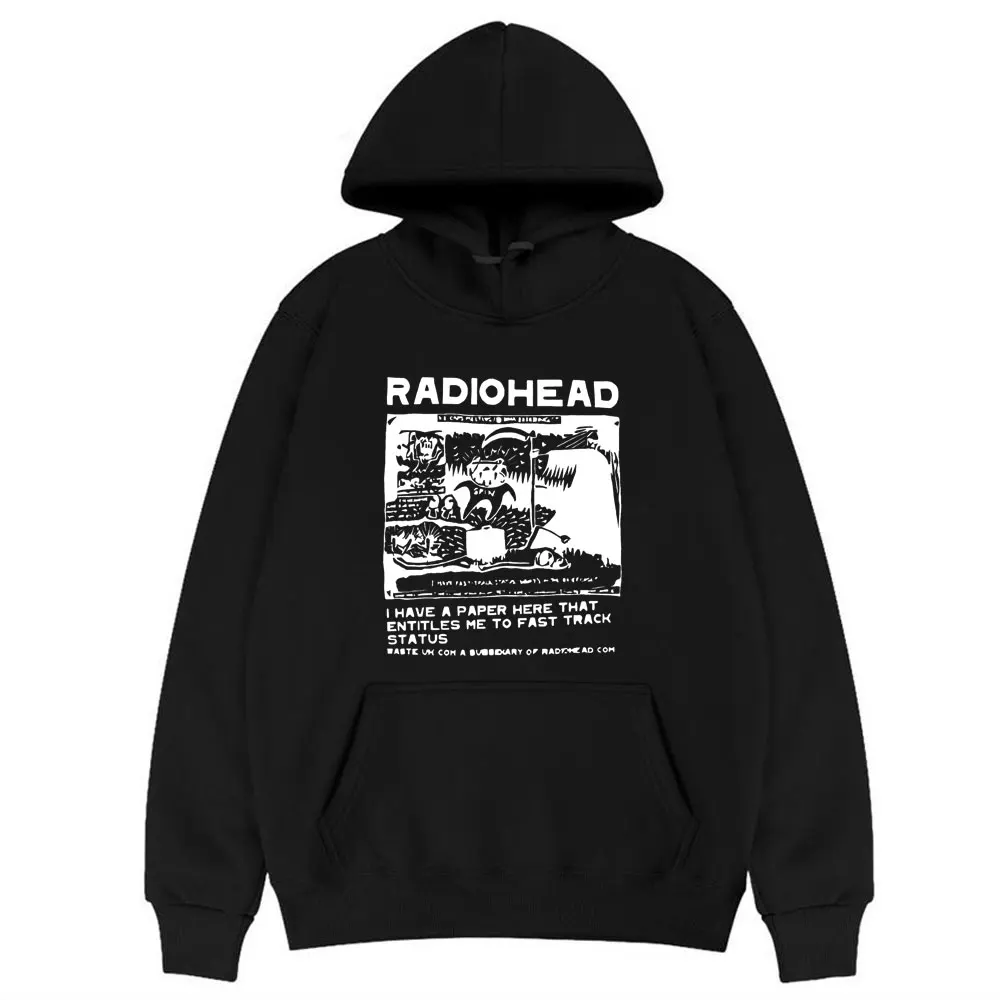 Radiohead Band Print Casual Winter Hoodies Thickened Plush Lining Harajuku Sweatshirt Hip Hop Street Style Clothes