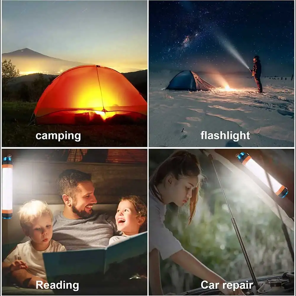 Outdoor Camping Portable Rechargeable 7800mAH Lighting Tent Lamp Hanging Light Lantern Magnetic SOS Flashlight IP68 Waterproof