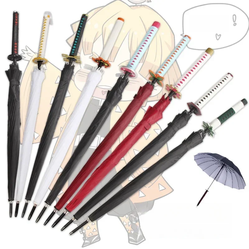 16 Bones Demon Slayer Katana Umbrella Tanjirou Creative Samurai Long Handle Sword Umbrella Windproof Sun Rain Straight Parasol