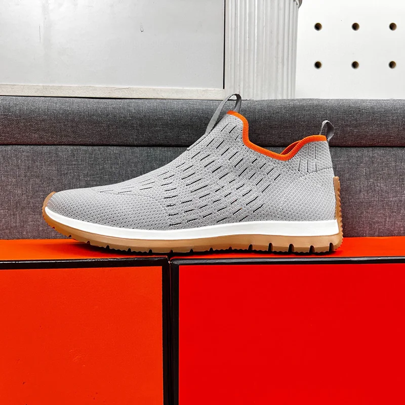 

Luxury H-Embroidered Slip-On Sneakers, Premium Knit Casual Shoes,Cushioned Comfort Walking Shoes,High-End Designer Fashion Shoes
