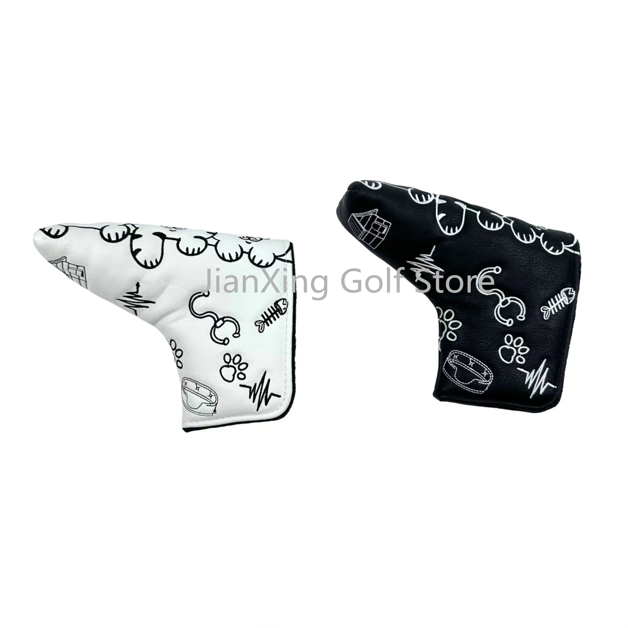 Heart shaped kitten pattern L-shaped Golf Club Blade Putter Covers Magnet Closed Styles PU Leather