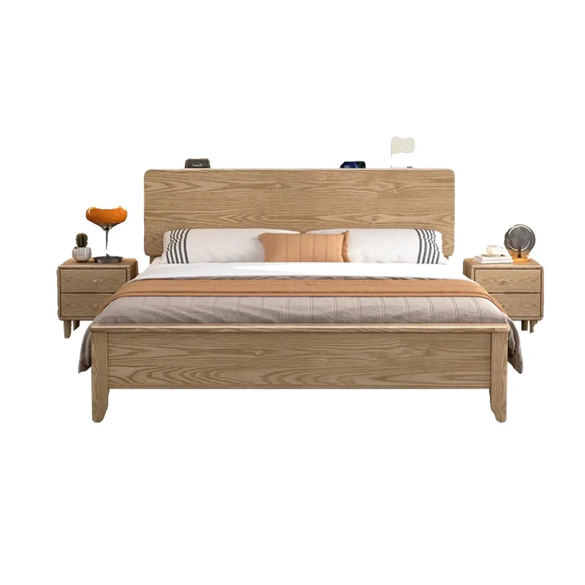 

Nordic all solid wood bed 1.5 1.8 meters double bed white wax wood grain veneer wedding bed log household bedroom furniture