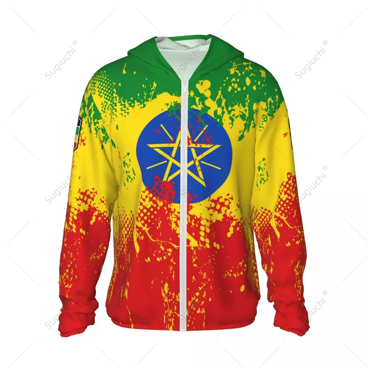 Ethiopia Flag Sun Protection Hoodie Sunscreen Clothes Fishing Cycling Running Quick Dry Long Sleeve With Zipper Polyester