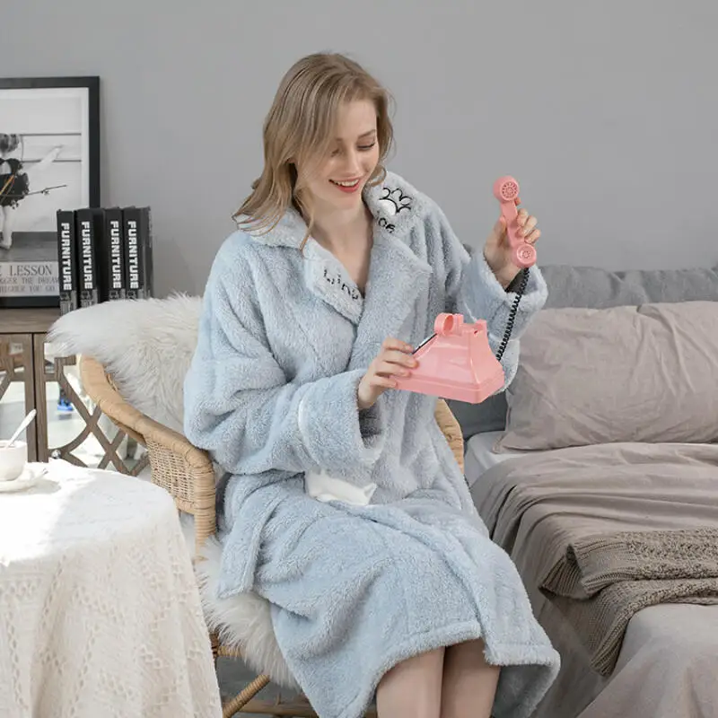 

Thicken Coral Fleece Robe Warm Belt Homewear Women Bathrobe Autumn Winter Kimono Gown Flannel Comfy Thick Home Clothes Nightwear